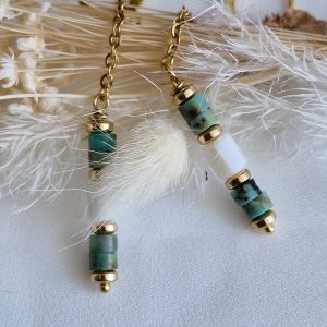 Boucles d'oreilles pendantes avec perles heishi turquoises africains