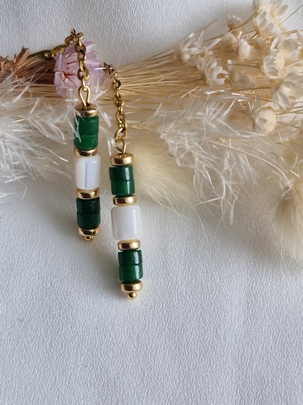 Boucles d'oreilles pendantes avec perles heishi agate vertes